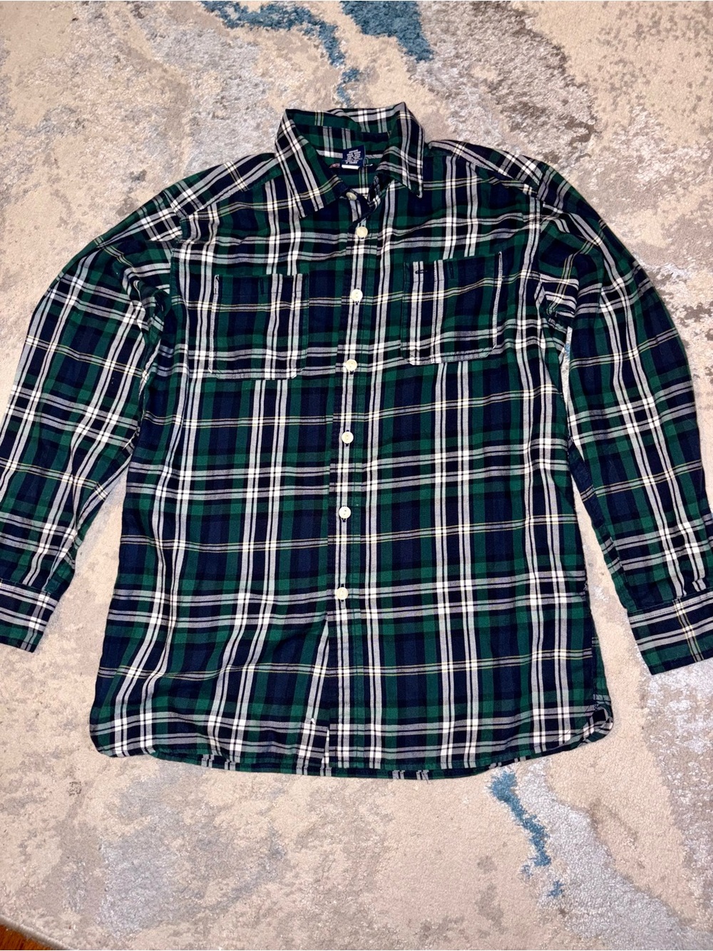 Chaps Blue and Green Plaid Button-Front Shirt